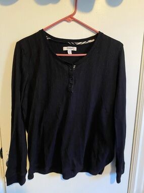 Sonoma Black Ribbed Henley Top with Button Placket